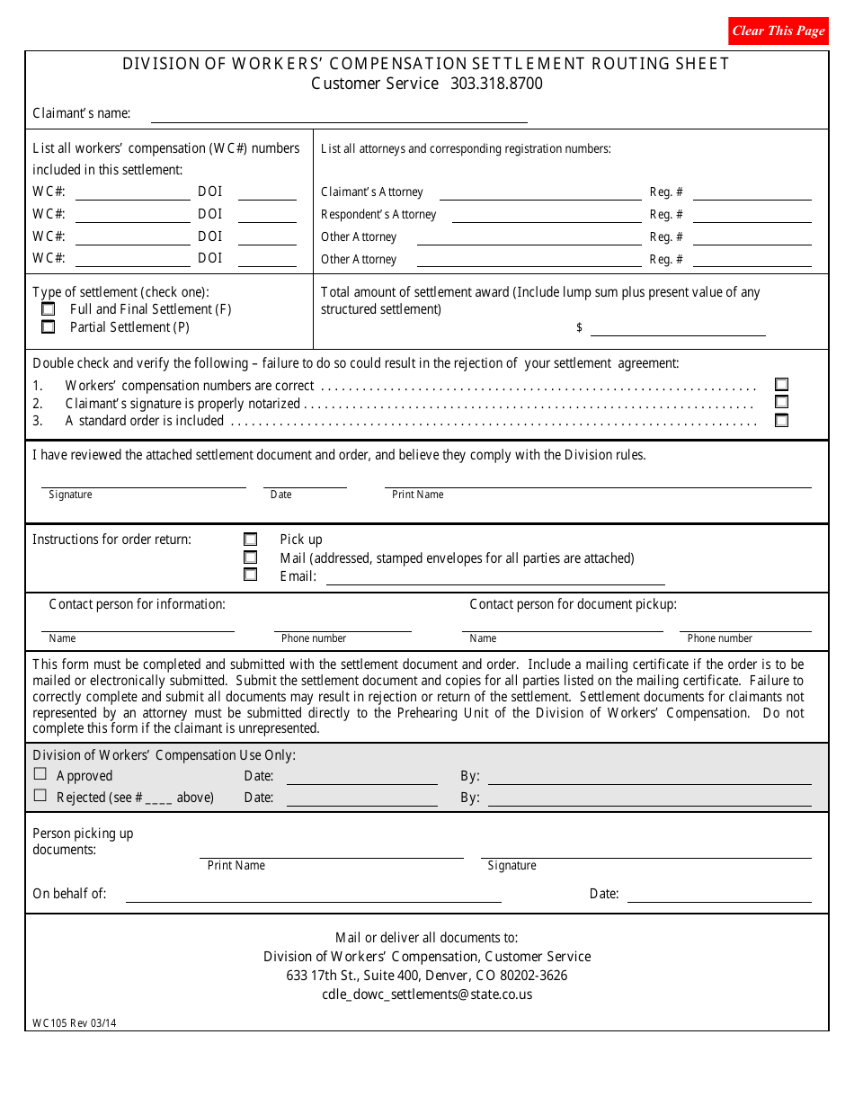 Form Wc105 Fill Out Sign Online And Download Fillable Pdf Colorado Templateroller 4606