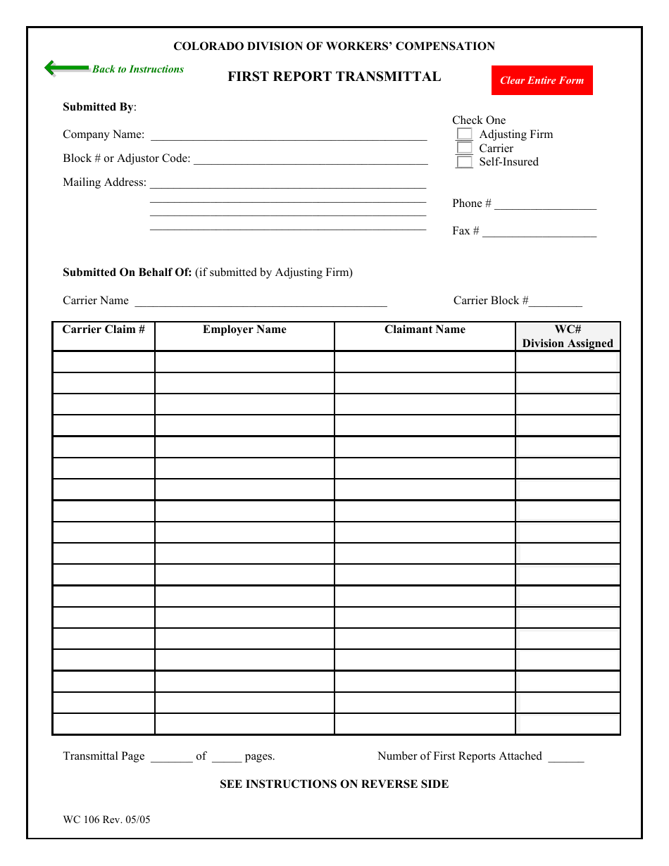 Form WC106 First Report Transmittal - Colorado, Page 3