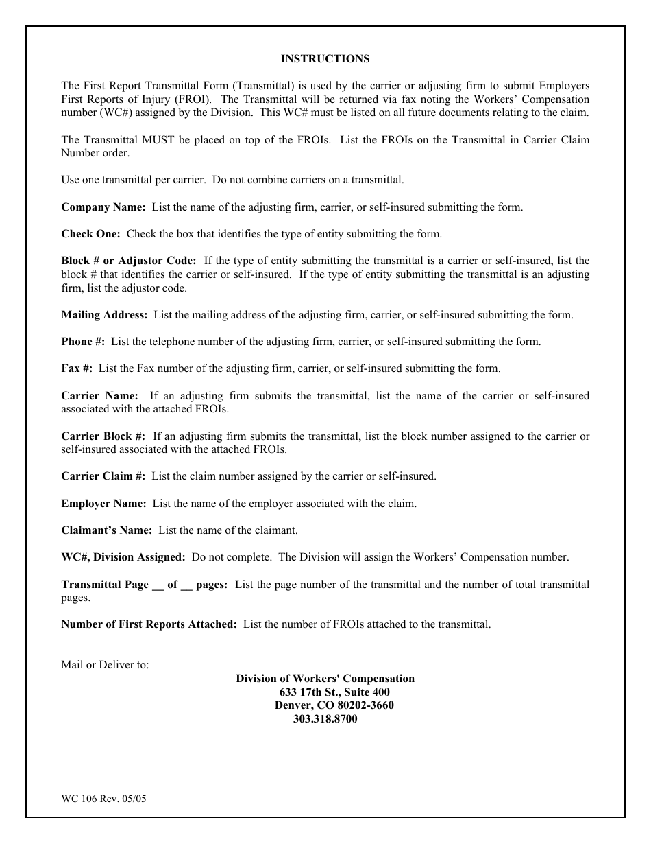 Form WC106 First Report Transmittal - Colorado, Page 4