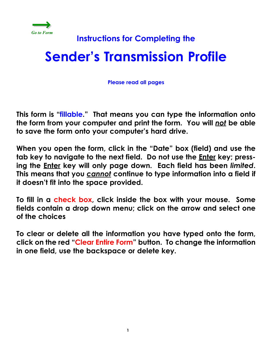 Form WC169 Senders Transmission Profile - Colorado, Page 1