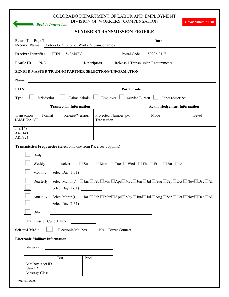 Form WC169 Senders Transmission Profile - Colorado, Page 4