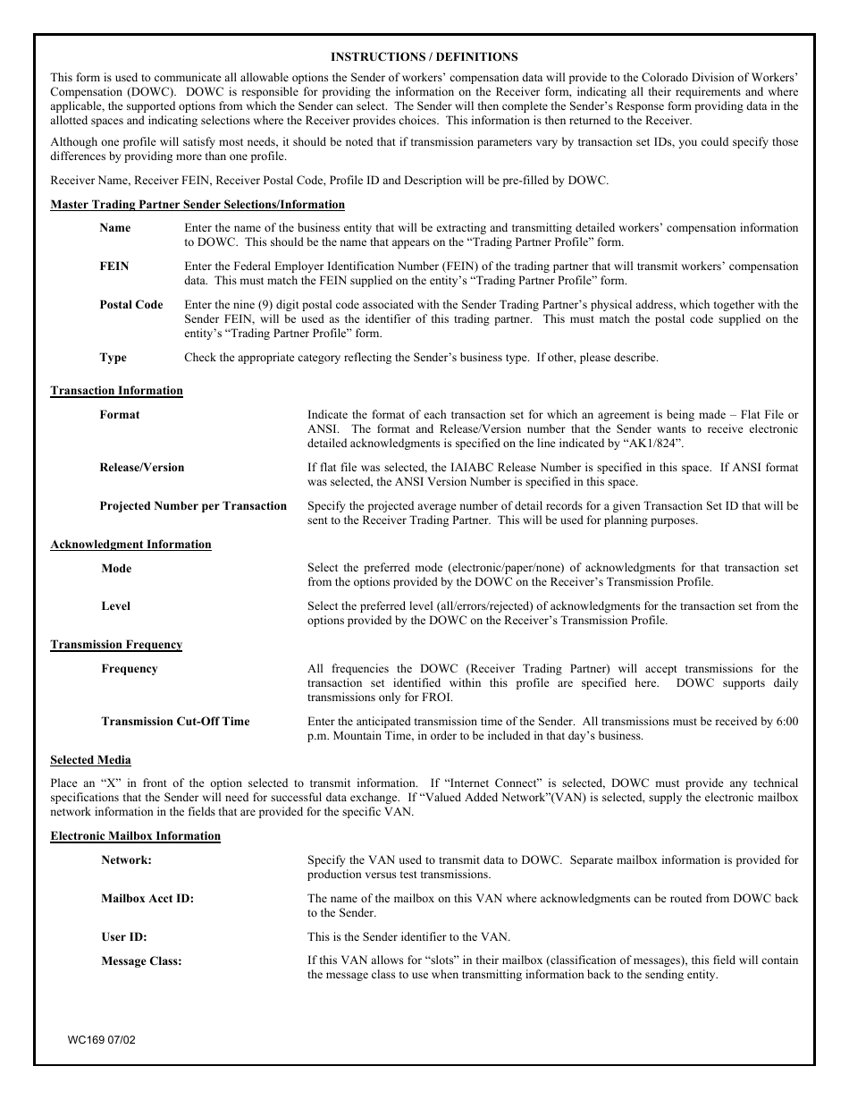 Form WC169 Senders Transmission Profile - Colorado, Page 5