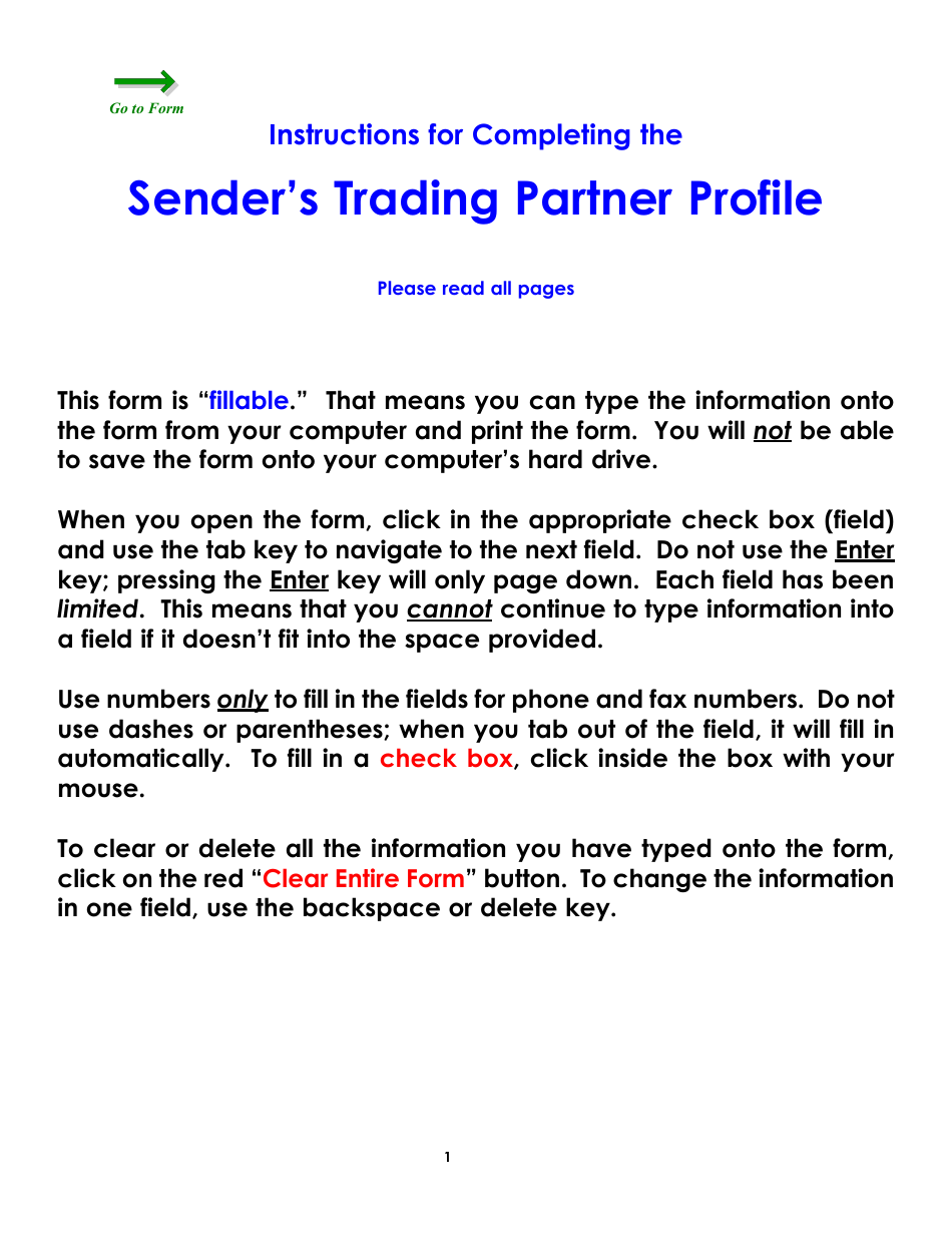 Form WC170 Senders Trading Partner Profile - Colorado, Page 1