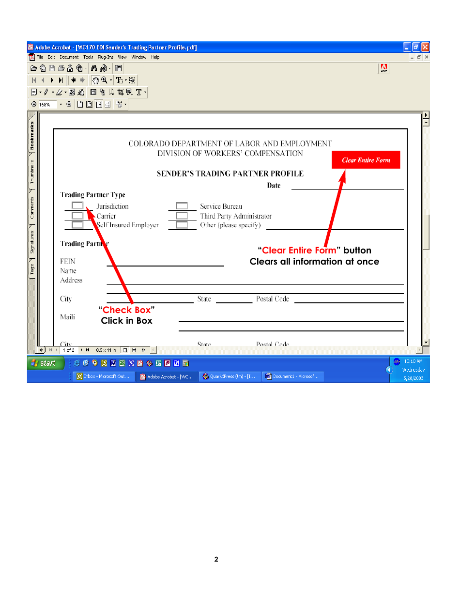Form WC170 Senders Trading Partner Profile - Colorado, Page 2