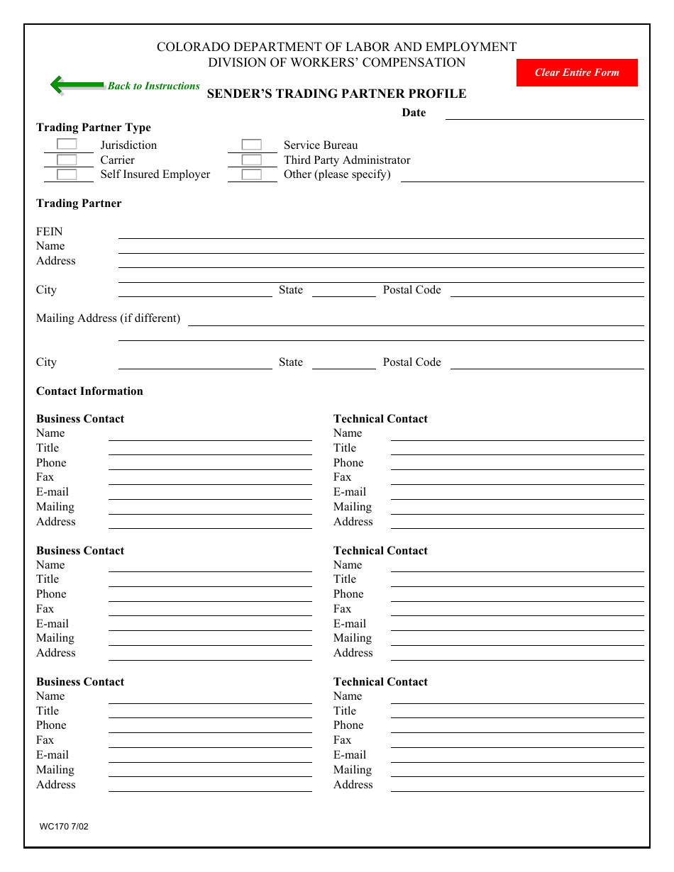 Form WC170 Senders Trading Partner Profile - Colorado, Page 3
