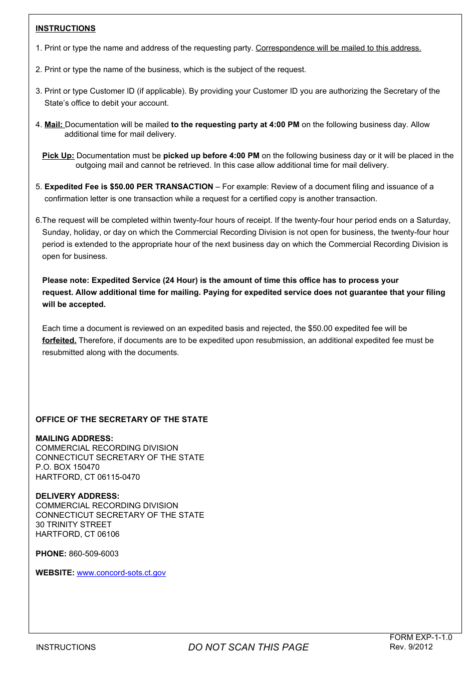 Form EXP-1-1.0 Expedited Service Request (24 Hour) - Connecticut, Page 3