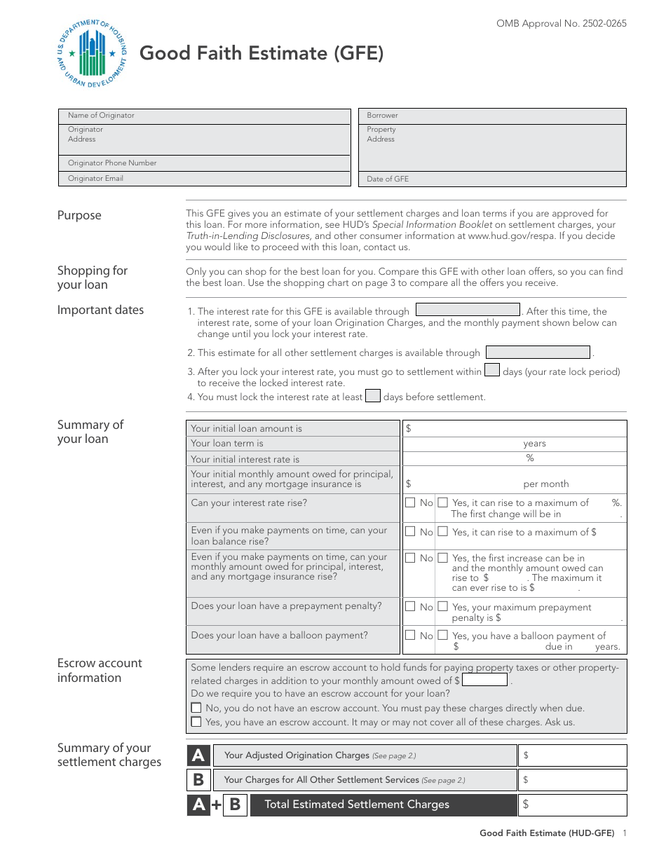 Good Faith Estimate GFE Fill Out Sign Online And Download PDF 