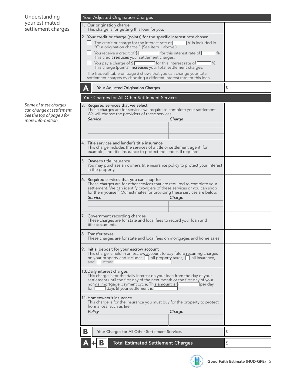 Good Faith Estimate (GFE) Fill Out, Sign Online and Download PDF