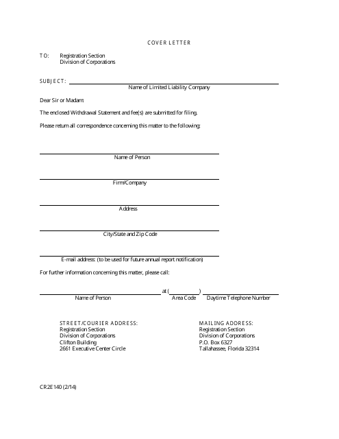 Form CR2E140 Withdrawal Statement - Florida