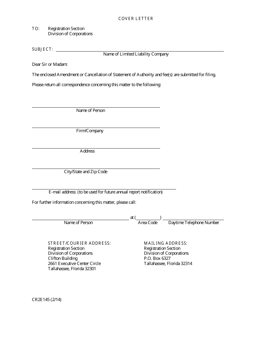 Form CR2E145 - Fill Out, Sign Online and Download Fillable PDF, Florida ...