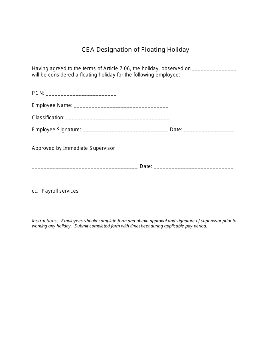 Alaska Cea Designation of Floating Holiday Fill Out, Sign Online and
