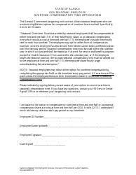 Document preview: Ggu Seasonal Employee Overtime / Compensatory Time Option Form - Alaska