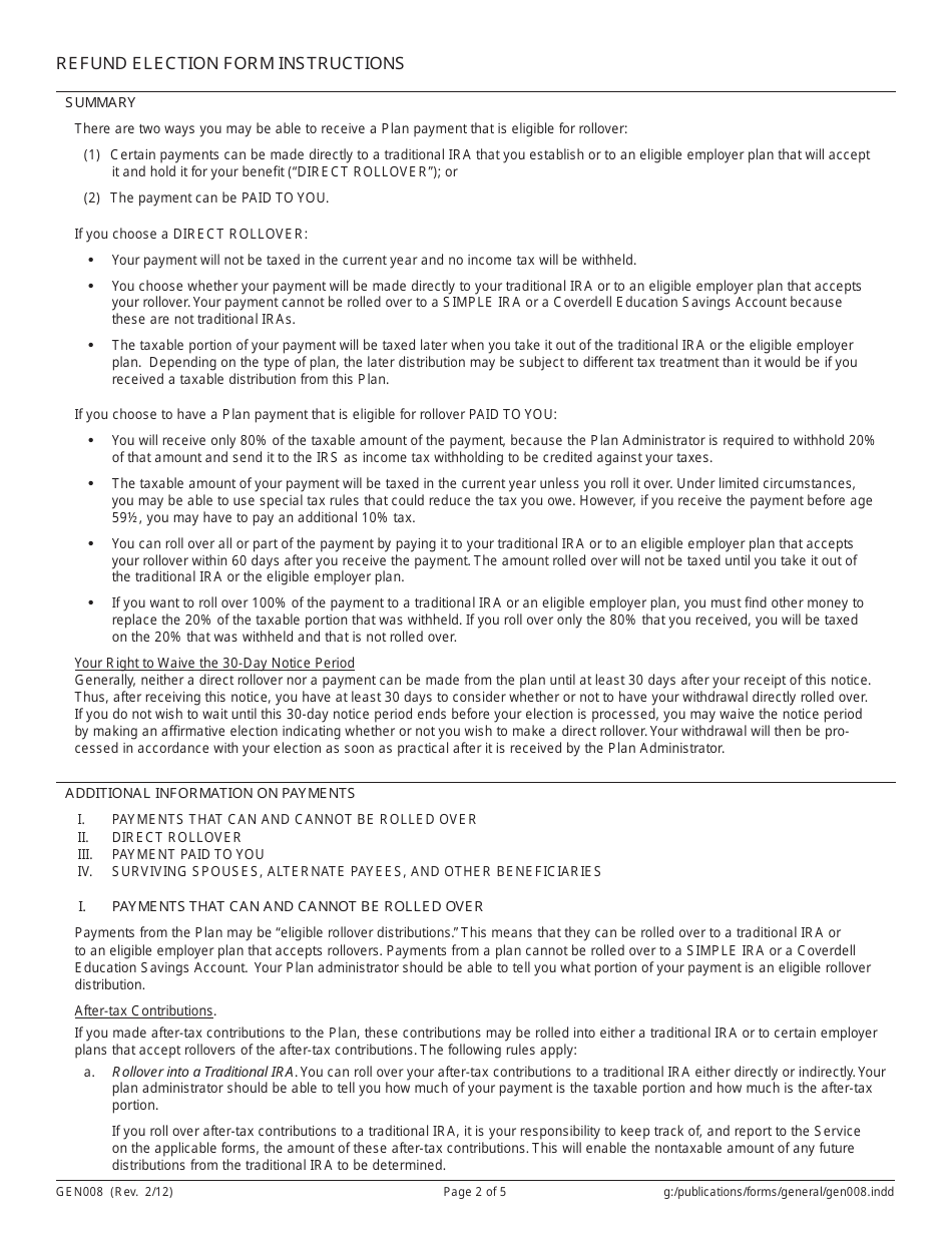 Form GEN008 Refund Election (Pers Tier I, II, Iii / Trs Tier I, II) - Alaska, Page 4