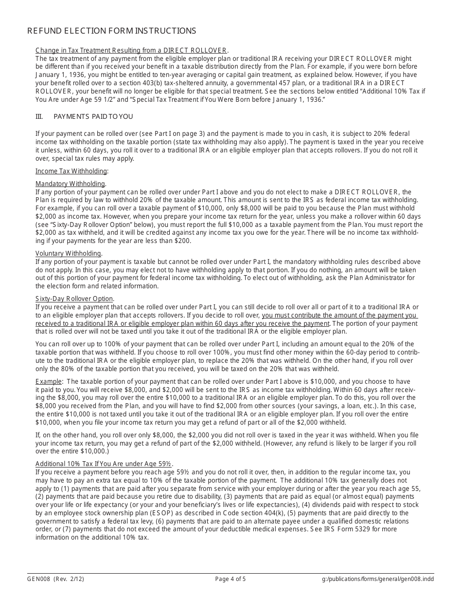 Form GEN008 Refund Election (Pers Tier I, II, Iii / Trs Tier I, II) - Alaska, Page 6