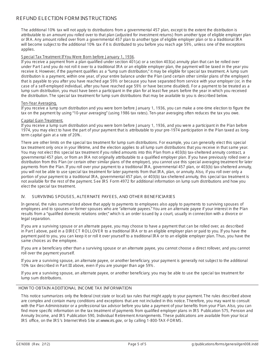 Form GEN008 Refund Election (Pers Tier I, II, Iii / Trs Tier I, II) - Alaska, Page 7