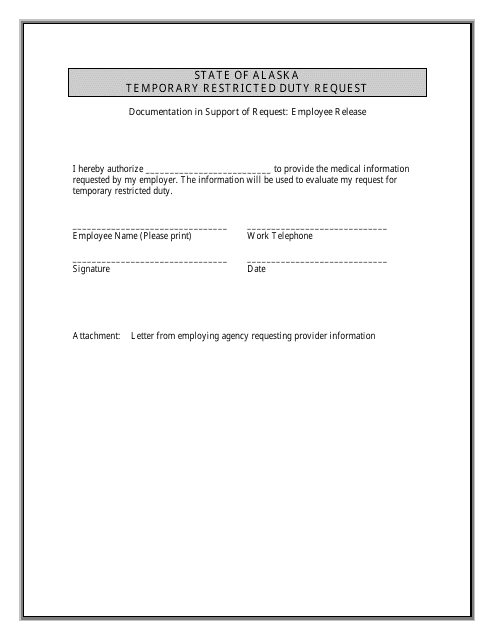 Temporary Restricted Duty Request - Alaska Download Pdf