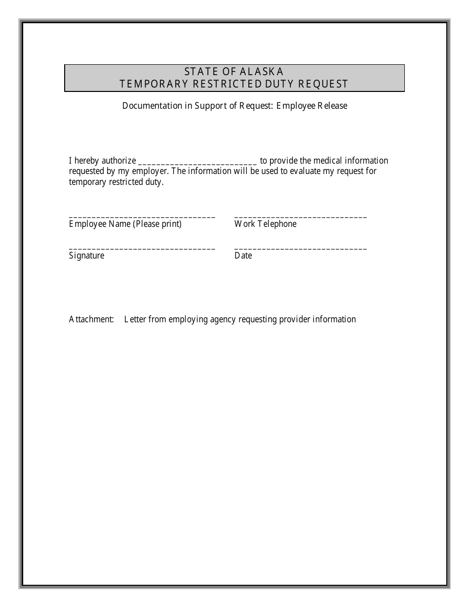 Alaska Temporary Restricted Duty Request Fill Out, Sign Online and