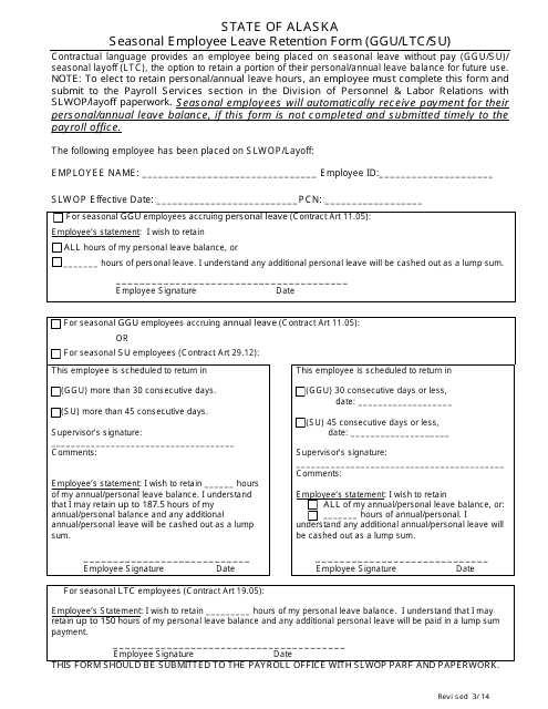 Seasonal Employee Leave Retention Form (Ggu/Ltc/Su) - Alaska