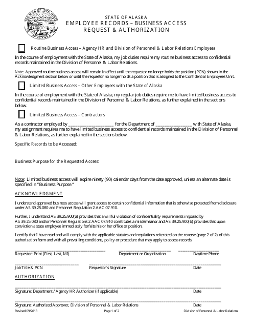 Employee Records - Business Access Request &amp; Authorization - Alaska