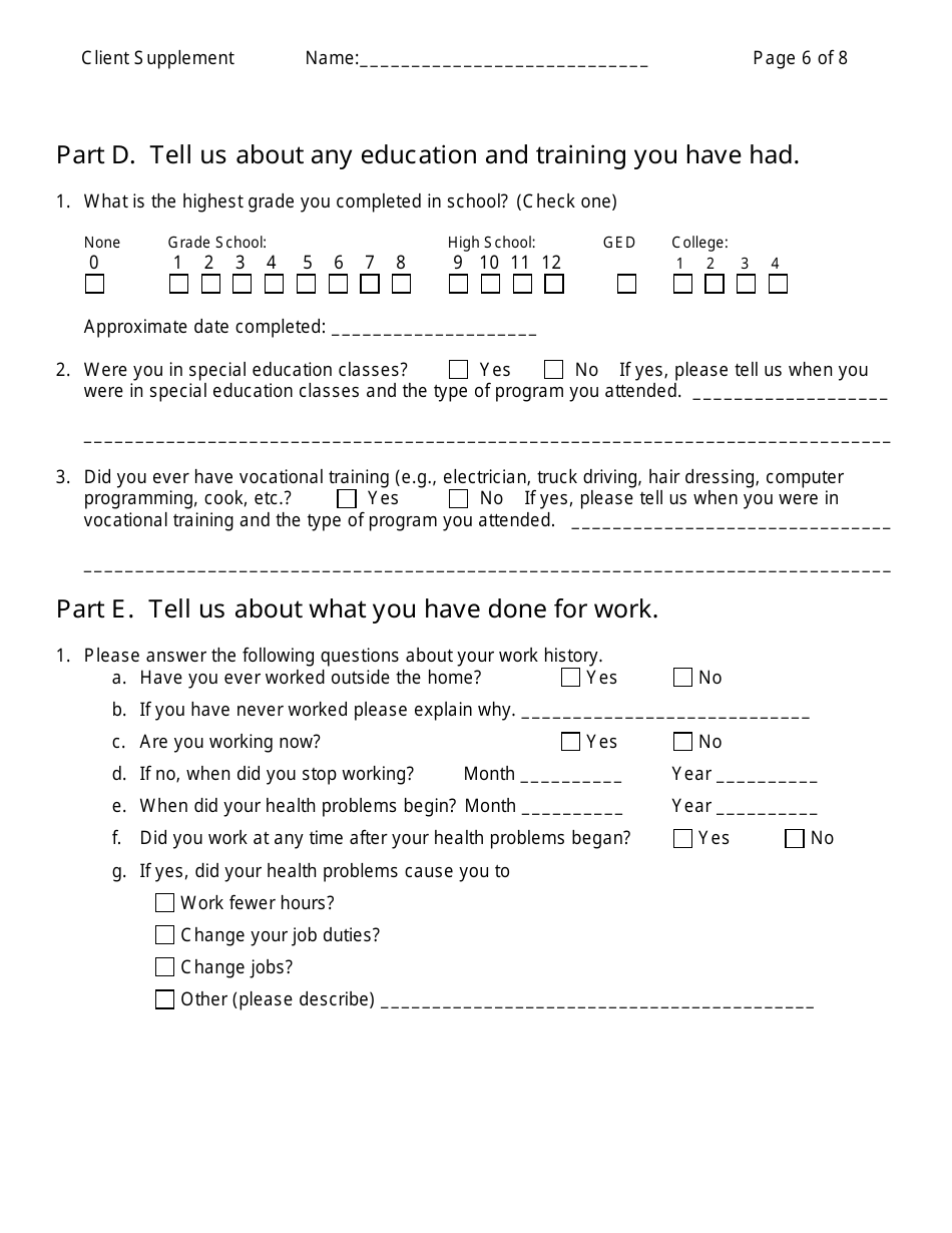 Form W-303 Client Supplement for Medical Information - Connecticut, Page 6
