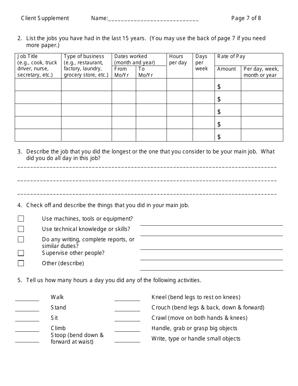Form W-303 Client Supplement for Medical Information - Connecticut, Page 7