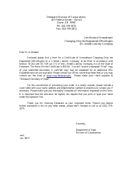 Certificate of Amendment Changing Only the Registered Office/Agent of Limited Liability Company - Delaware