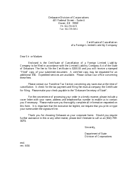 Certificate of Cancellation of a Foreign Limited Liability Company - Delaware