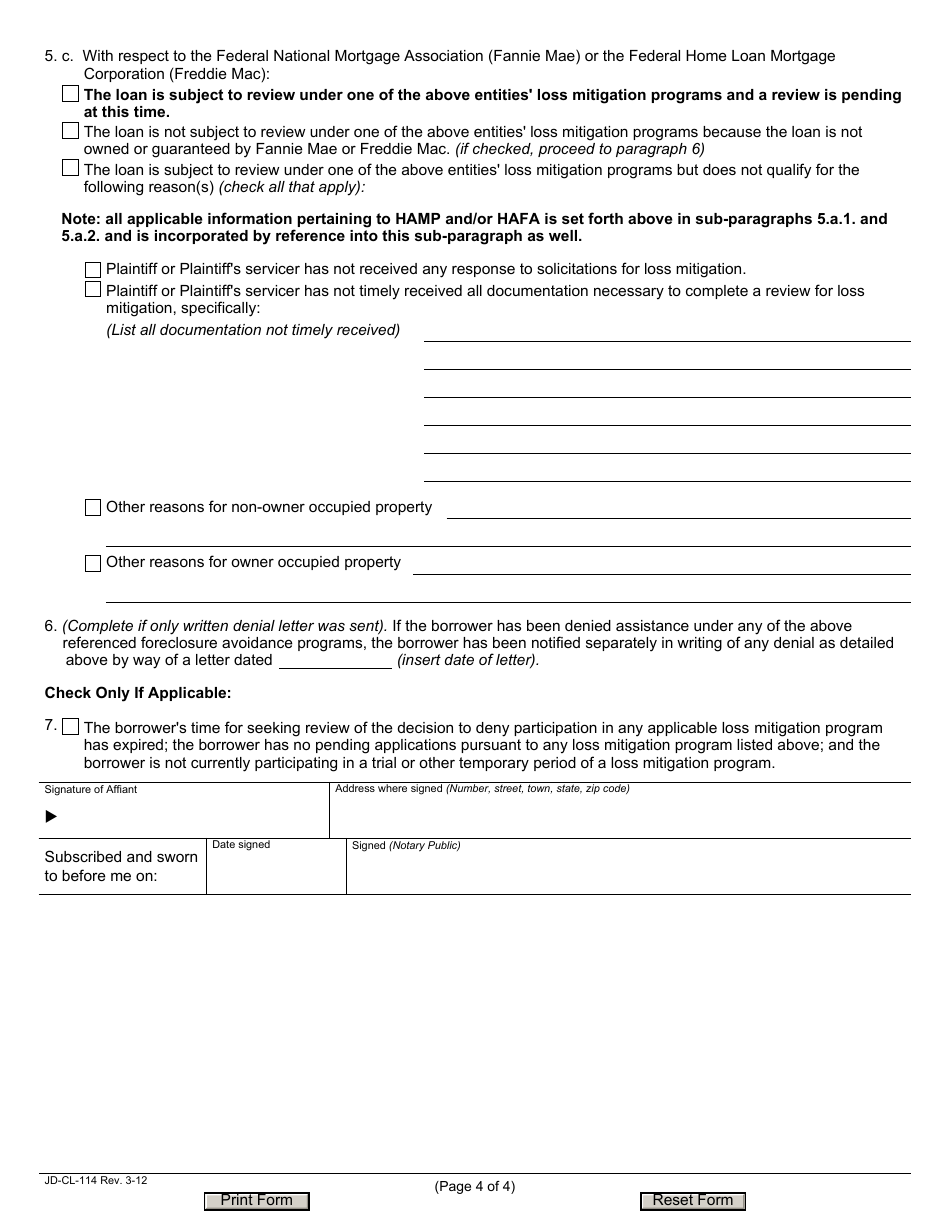 Form JD-CL-114 Affidavit - Federal Loss Mitigation Programs - Connecticut, Page 4