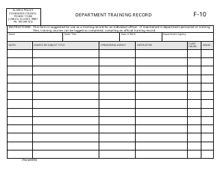 Document preview: Form F-10 Department Training Record - Alaska