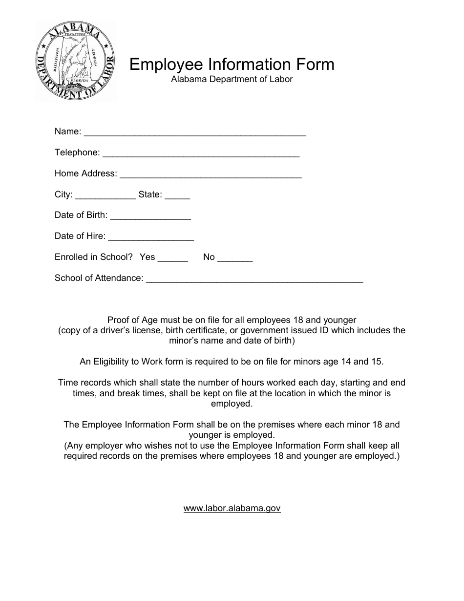 Alabama Employee Information Form Fill Out Sign Online And Download Pdf Templateroller 0021