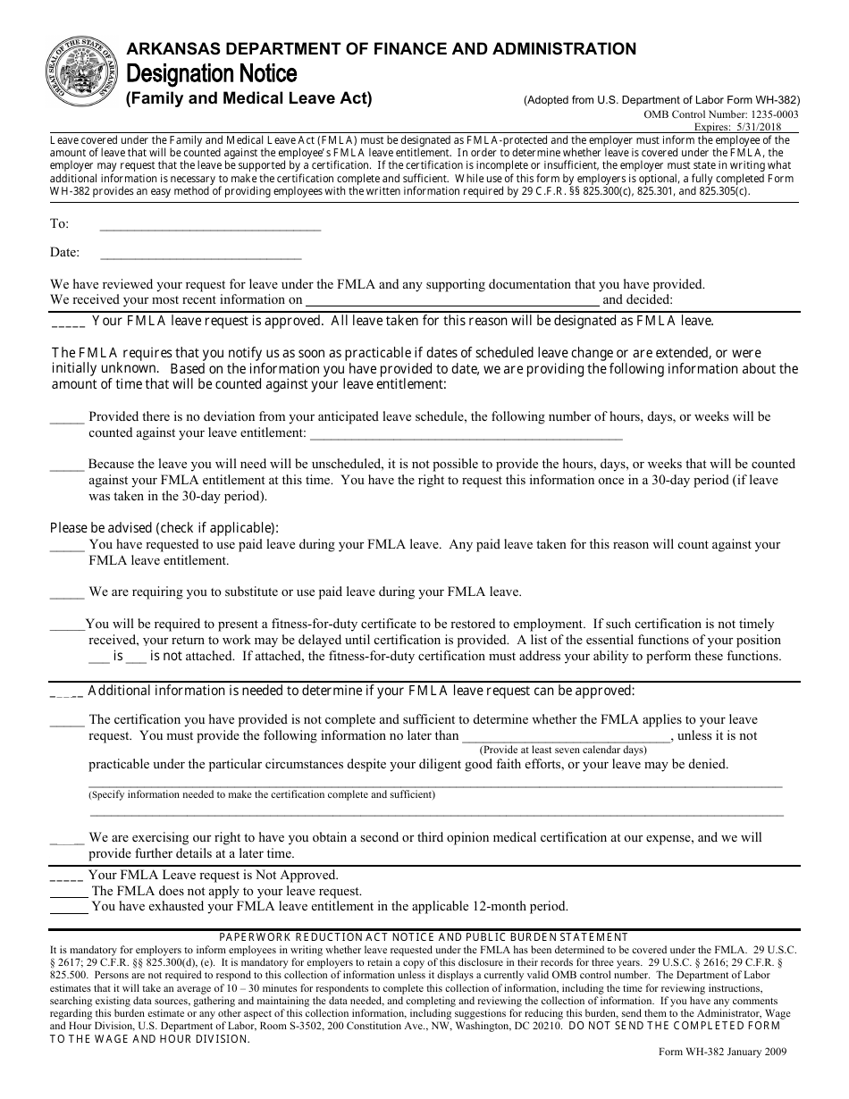 Form WH-382 Designation Notice - Arkansas, Page 1