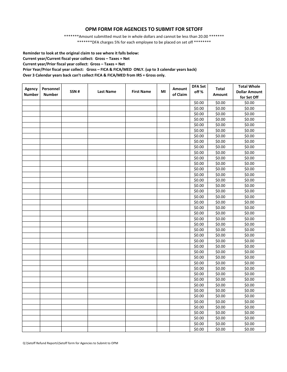 Arkansas OPM Form for Agencies to Submit for Setoff - Fill Out, Sign ...