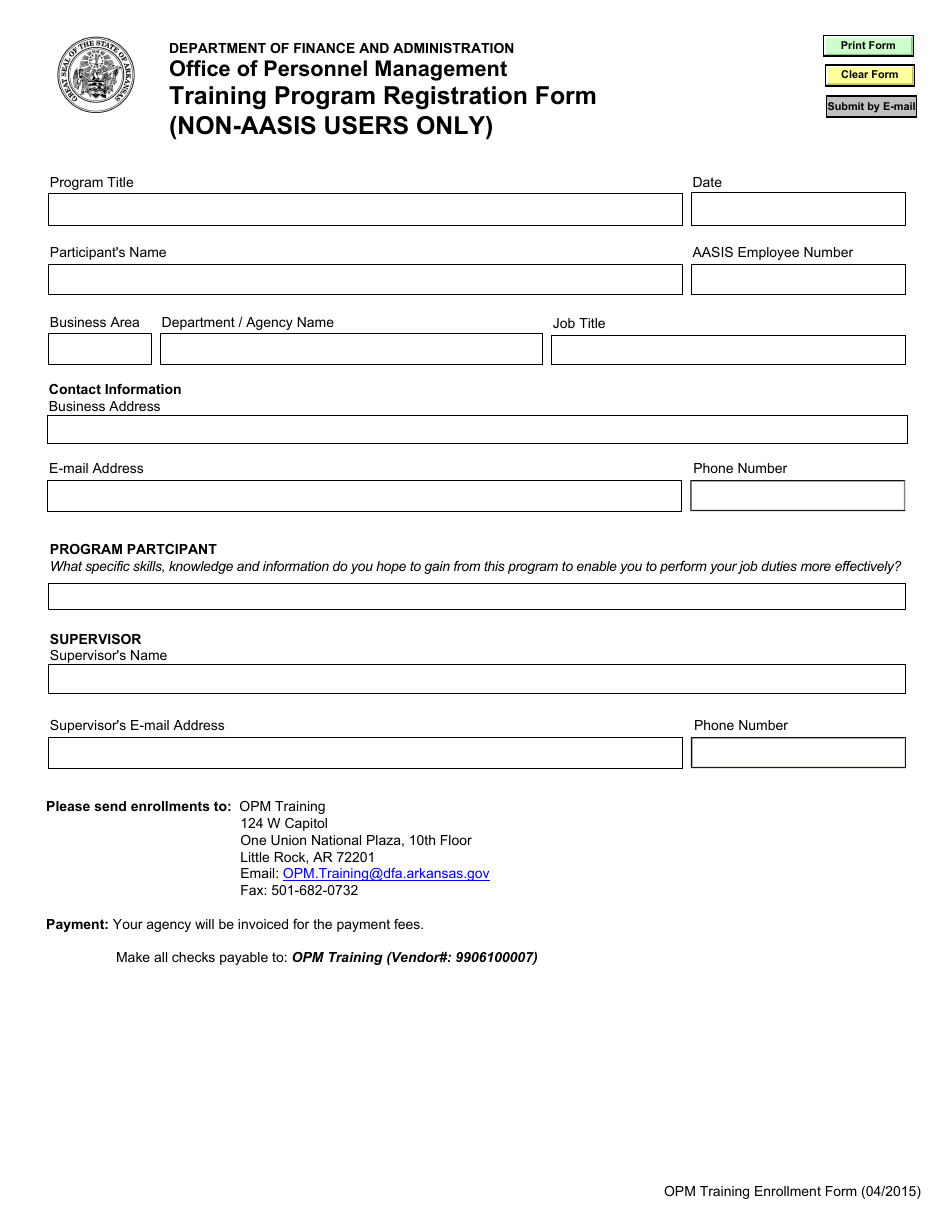 Training Program Registration Form (Non-aasis Users Only) - Arkansas, Page 1