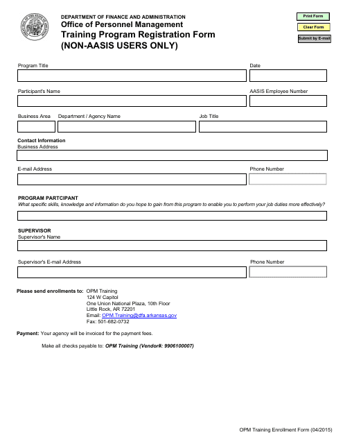Training Program Registration Form (Non-aasis Users Only) - Arkansas Download Pdf