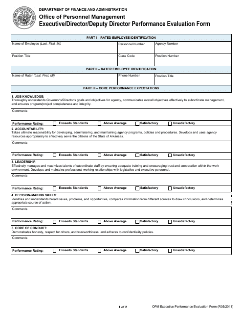 Executive/Director/Deputy Director Performance Evaluation Form - Arkansas