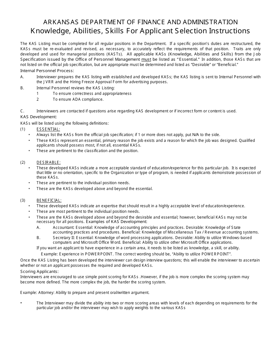 Knowledge, Abilities, Skills for Applicant Selection - Arkansas, Page 2