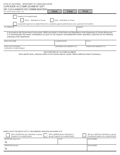 Form STD.278  Printable Pdf