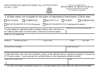 Form B-6 &quot;Application for Amateur Radio Call Letter Plates&quot; - Connecticut