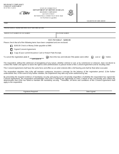 Form SR-37 Insurance Compliance Consent Agreement - Connecticut