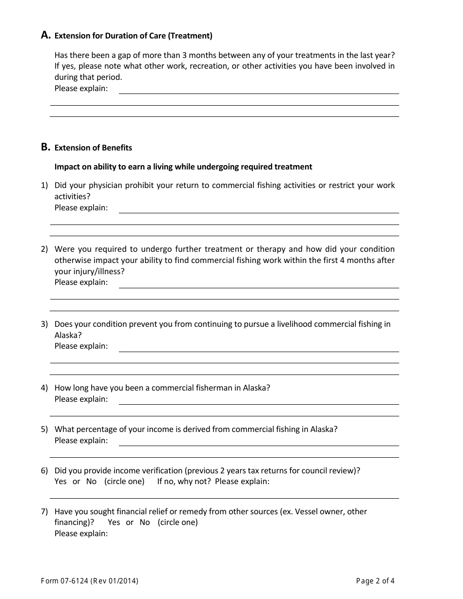 Form 07-6124 Commercial Fishermens Fund Compelling Reasons Questionnaire - Alaska, Page 2