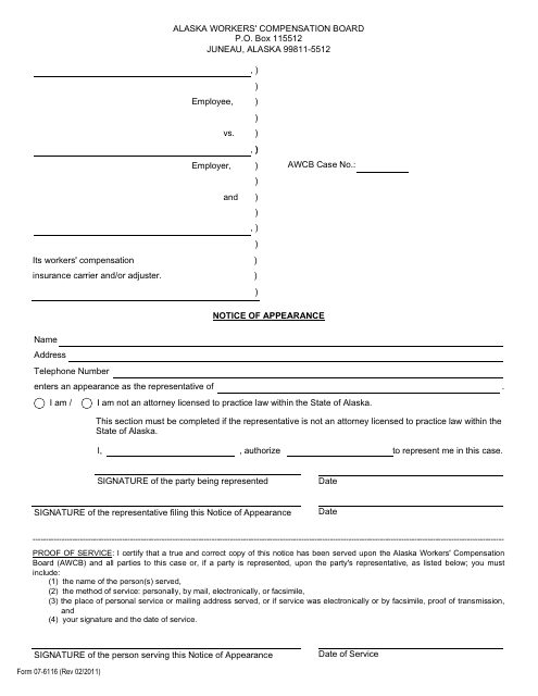 Form 07-6116 Notice of Appearance - Alaska