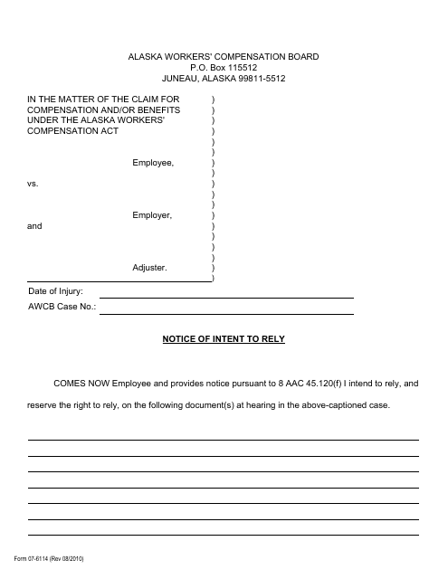 Form 07-6114 Notice of Intent to Rely - Alaska