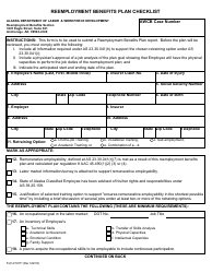 Document preview: Form 07-6171 Reemployment Benefits Plan Checklist - Alaska