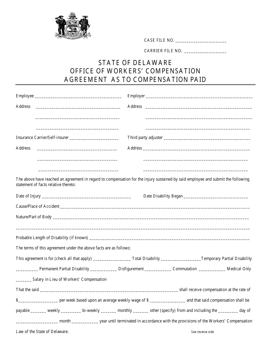 Delaware Agreement as to Compensation Paid - Fill Out, Sign Online and ...