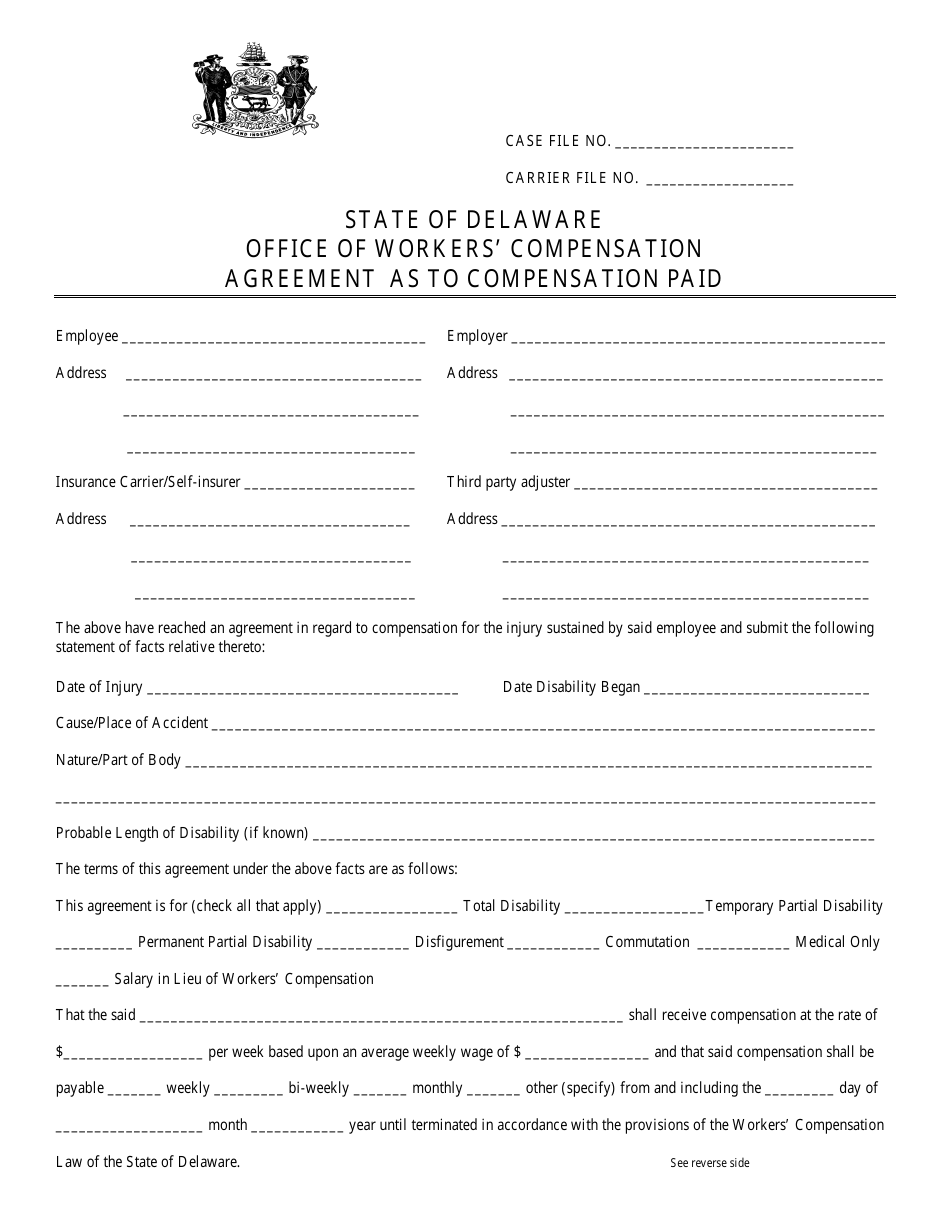 Agreement as to Compensation Paid - Delaware, Page 1