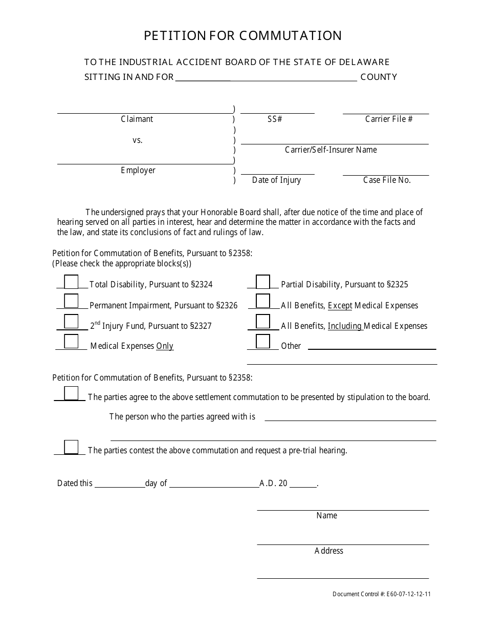 Delaware Petition for Commutation - Fill Out, Sign Online and Download ...