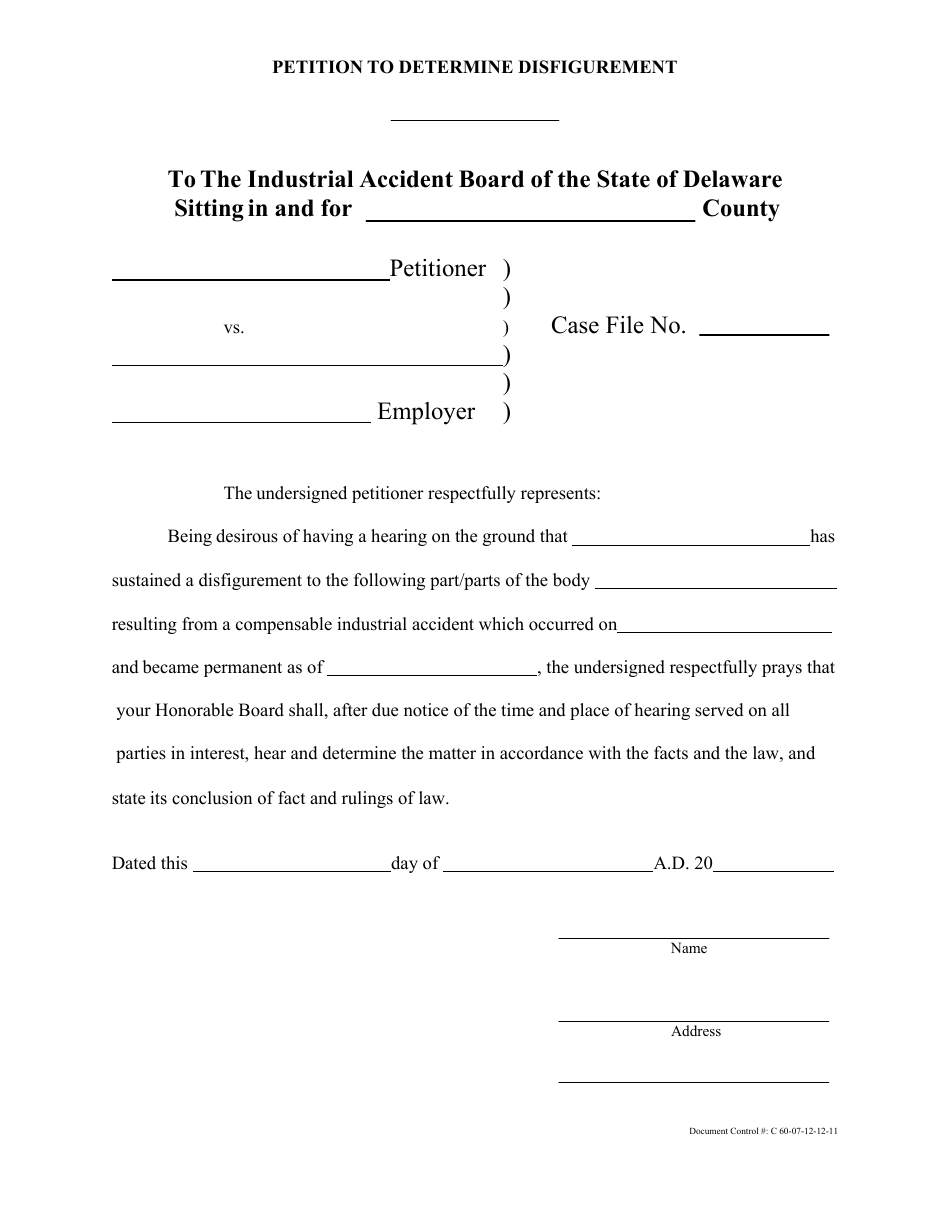 Petition to Determine Disfigurement - Delaware, Page 1