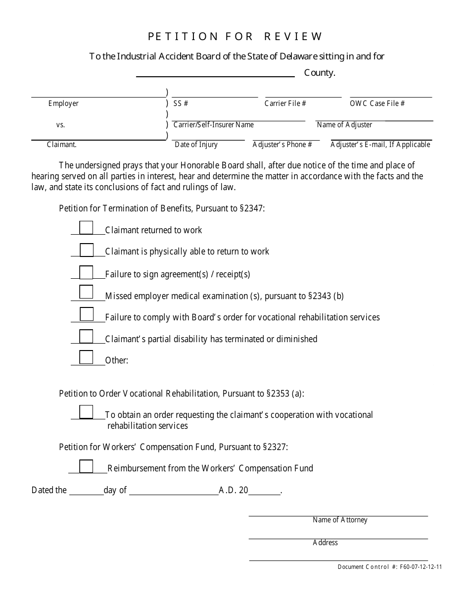 Petition to Review Compensation Agreement - Delaware, Page 1