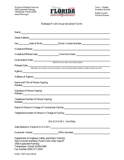 Form HSMV72077  Printable Pdf