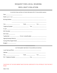 Form HSMV75710 Request for Local Hearing Red Light Violation - Florida